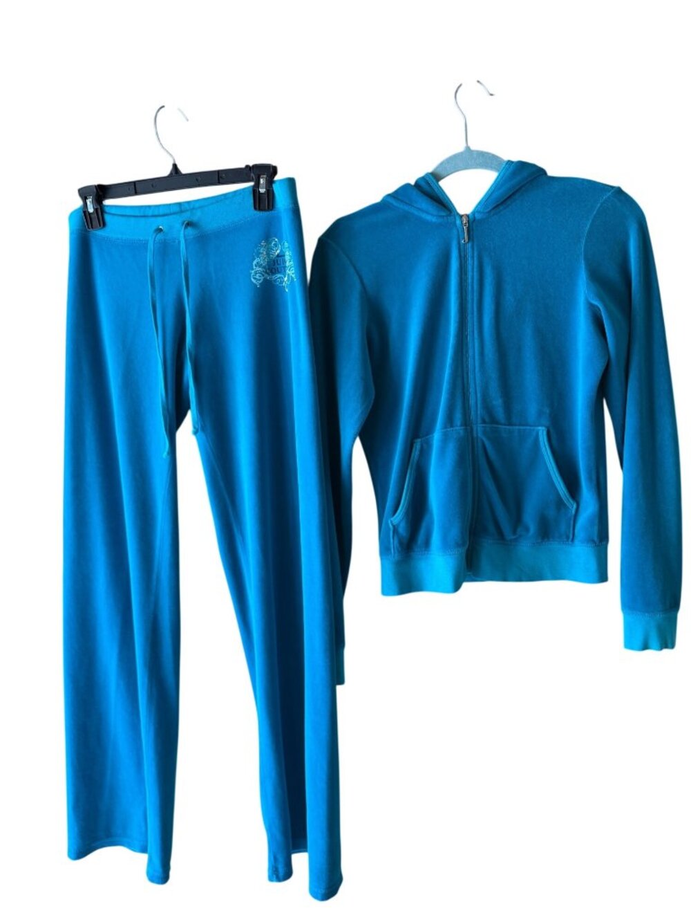 Juicy Couture Womens Hooded Velour Slim Track Suit Size Large & Medium Blue Y2k